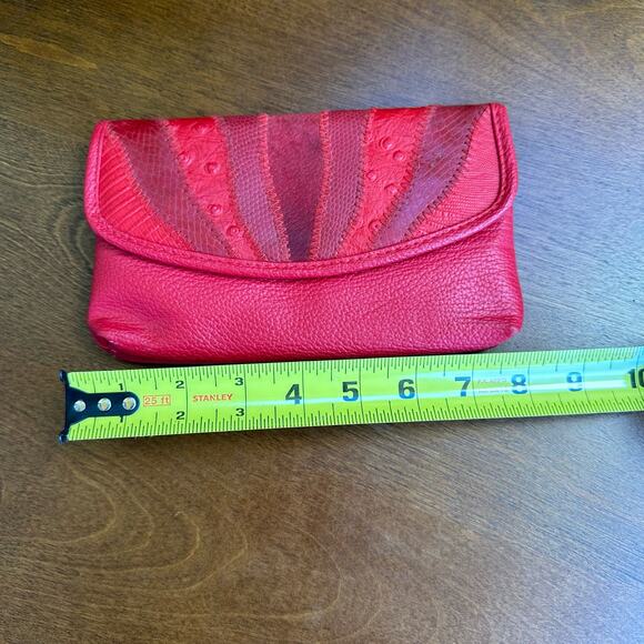 Vintage 1980s Red Leather Clutch Handbag with Attachable Coin Purse - Picture 7 of 9